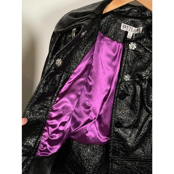 NWT Svetlana Unique Black Shiny Lame Bell Sleeve Button Front Jacket Wide Collar - Picture 4 of 13